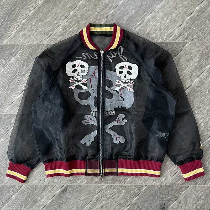 Hirata Sun Translucent Silk Skull Embroidery Sun Zipper Jacket W250809