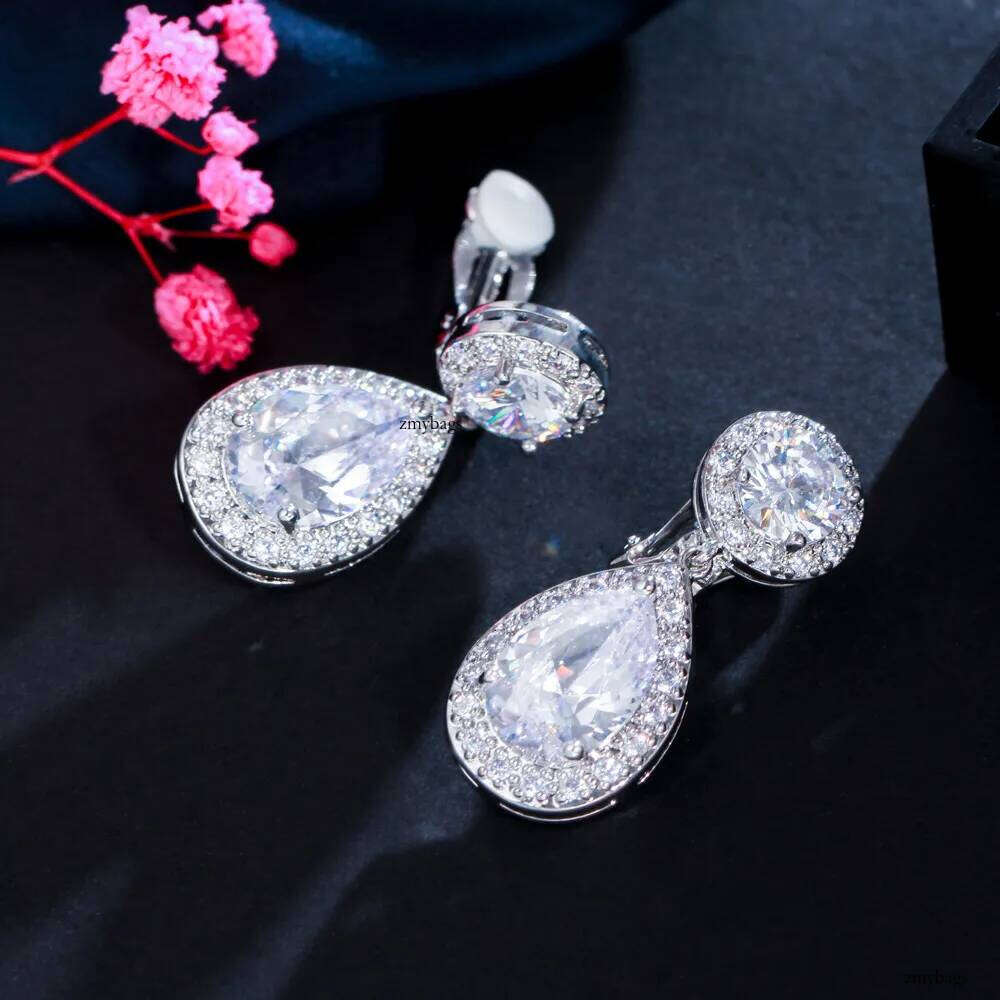 2025 Ins Top Sell Gorgeous Women Dangle Earrings Jewelry Sterling Sier Water Drop 5A Cubic Zircon Handmade Party Lady Wedding Clip Earring Gift