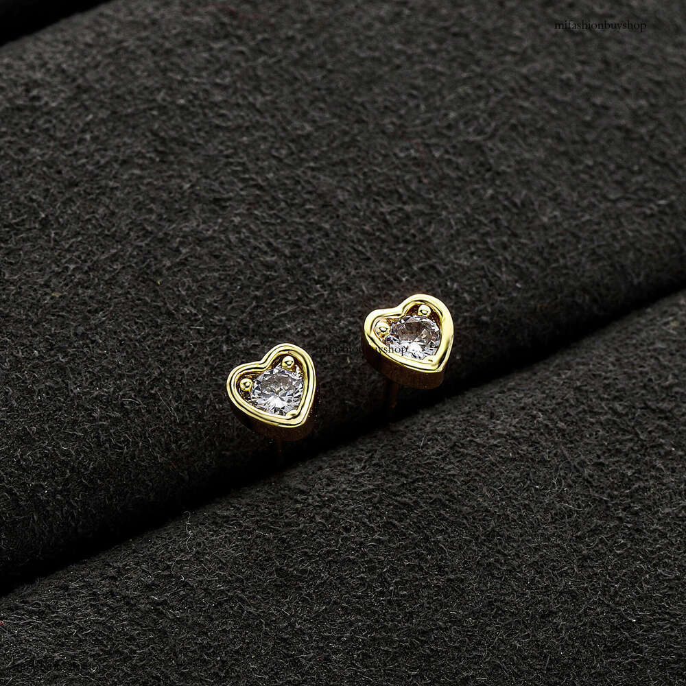 Zircon for Women Sweet Fashion Korean Style Peach Heart Small Earrings Heart-Shaped Dia-Studded Ear Jewelry
