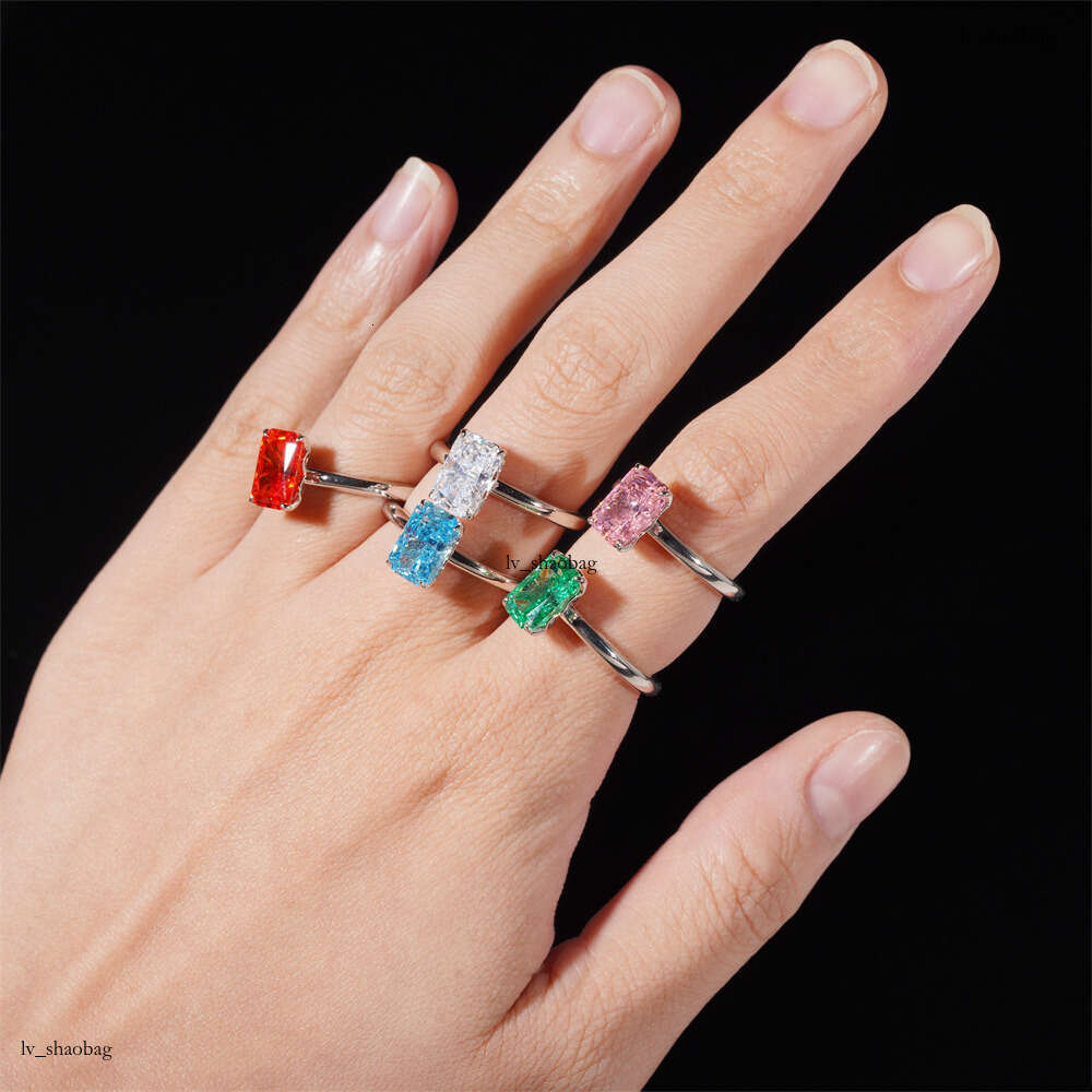Hip-Hop Silver Inlaid Colorful Ice Flower Cut 10*6.5 Zircon Women's Ring Simple Fashion Style