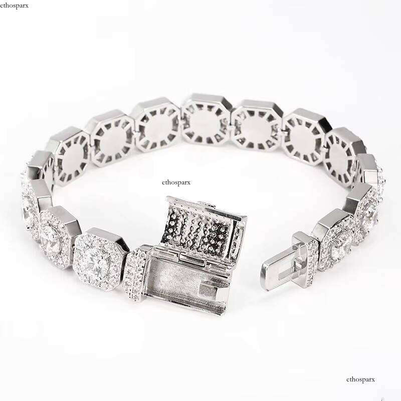 12mm Iced Out Hip Hop Square Bracelets CZ Dia Gold Men Clustered Tennis Bracelet
