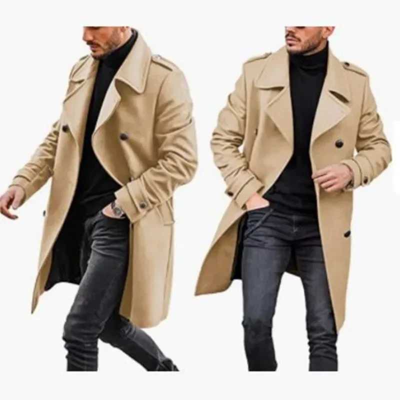 Autumn Winter New Mens Clothing Woolen Coat Double Breasted Warm Padded Jacket Casual Fashion All-Matching XJ250809
