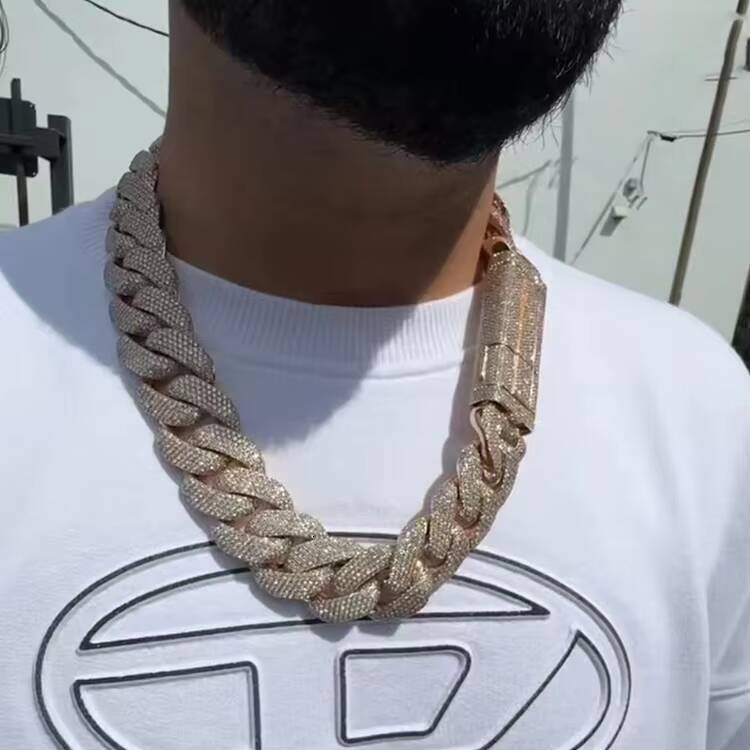 Custom Heavy Big Cuban Chain 30mm Width Full Iced Out Moissanite Men Cuban Chain Necklace S925 Silver 18K Gold Plated for Rapper