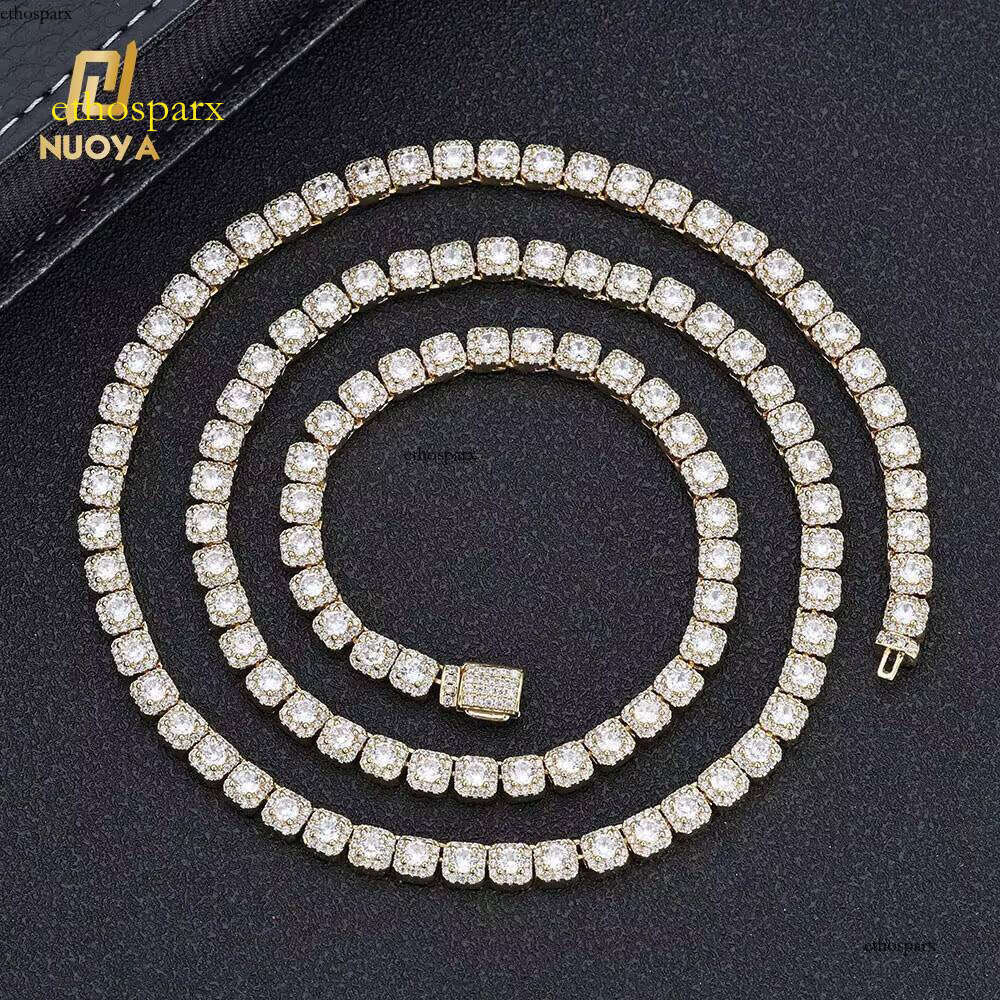 NUOYA 5mm High Quality Sier Gold Plated Hip Hop Jewelry Iced Dia Clustered Tennis Chain Necklace