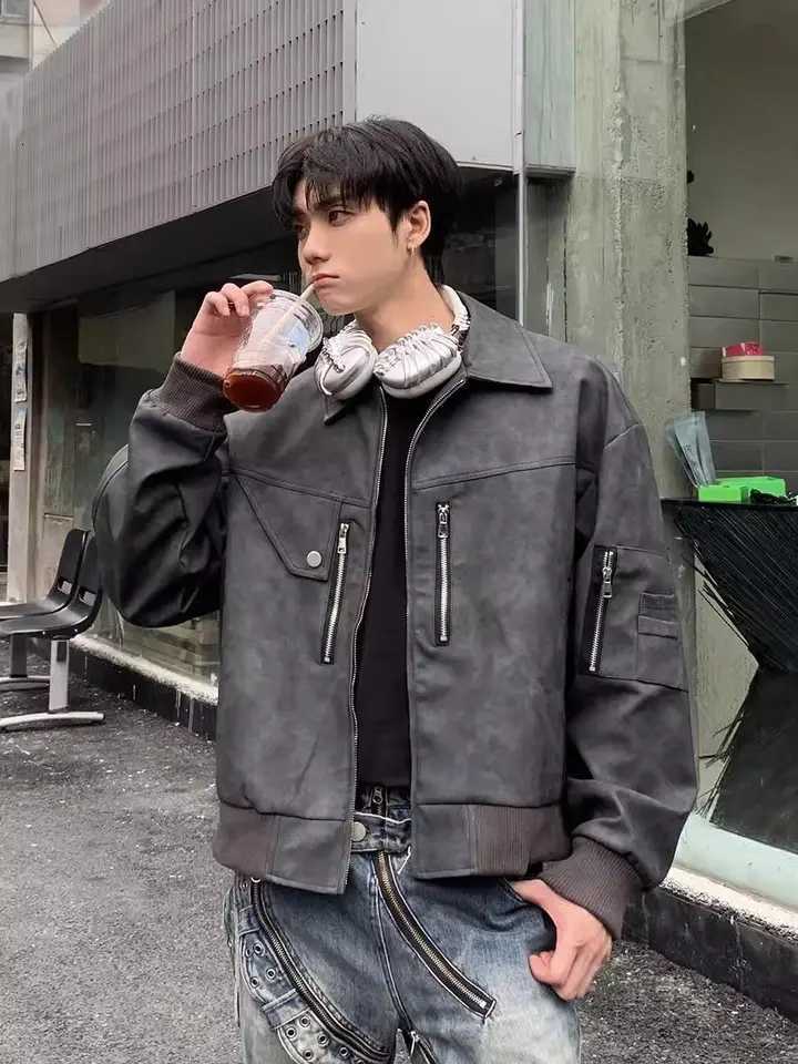 Casual Spring Autumn Jackets Mens Korean Style High-end Short Vintage American Leather Coat Trendy and Cool Motorcycle Jacket W250809