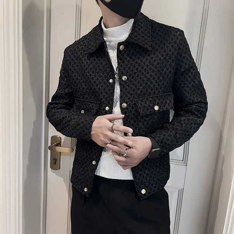 Mens Plaid Jacket Fashion Loose Lapel-Up Spring Autumn Retro Mens Casual Cargo Jacket Solid Color Loose Mens Outerwear W250809