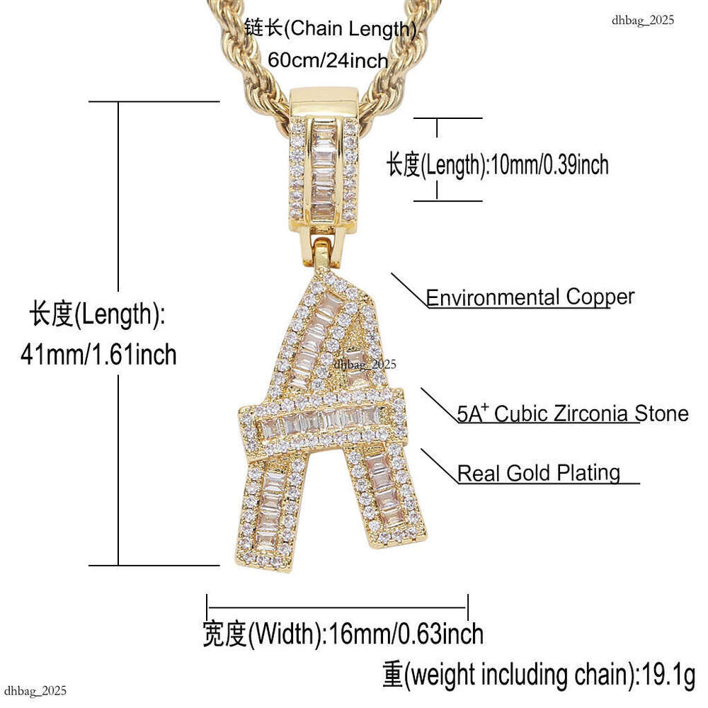 Hip Hop Necklace for Men Square Moissanite chain Letter 26 Letters Cubic Moissanite chain Custom Free Combination