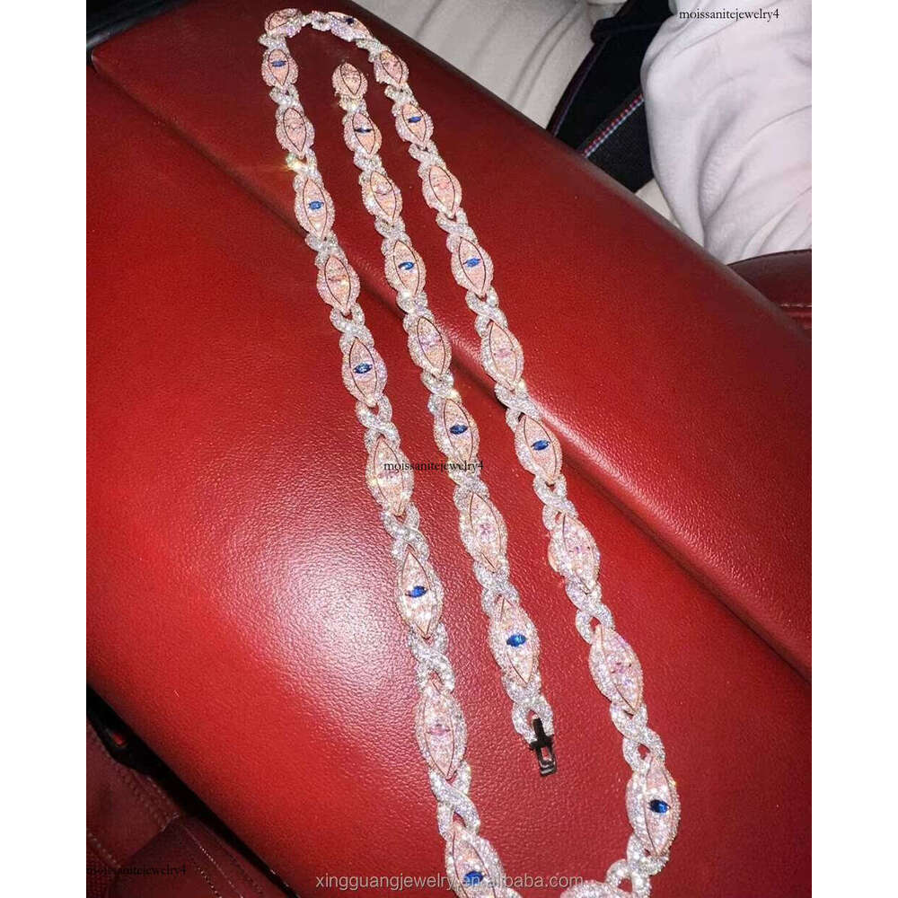 Customized Sapphire Eye Chain Infinity Links Necklace Cuban Link Rose Gold Plated Sier Moissanite Chains for Men