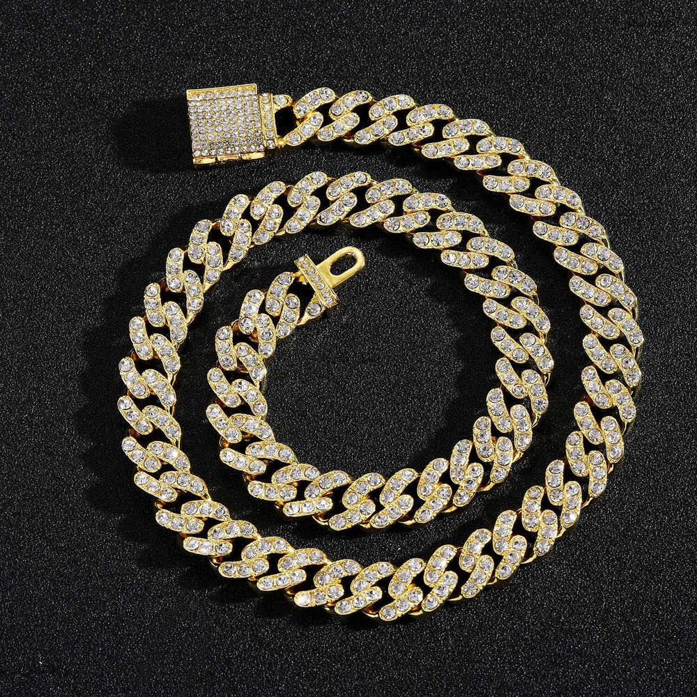 Alloy Necklace 12mm Single Row Full Dia Men's Personality Hip Hop Cuban Chain Accessory
