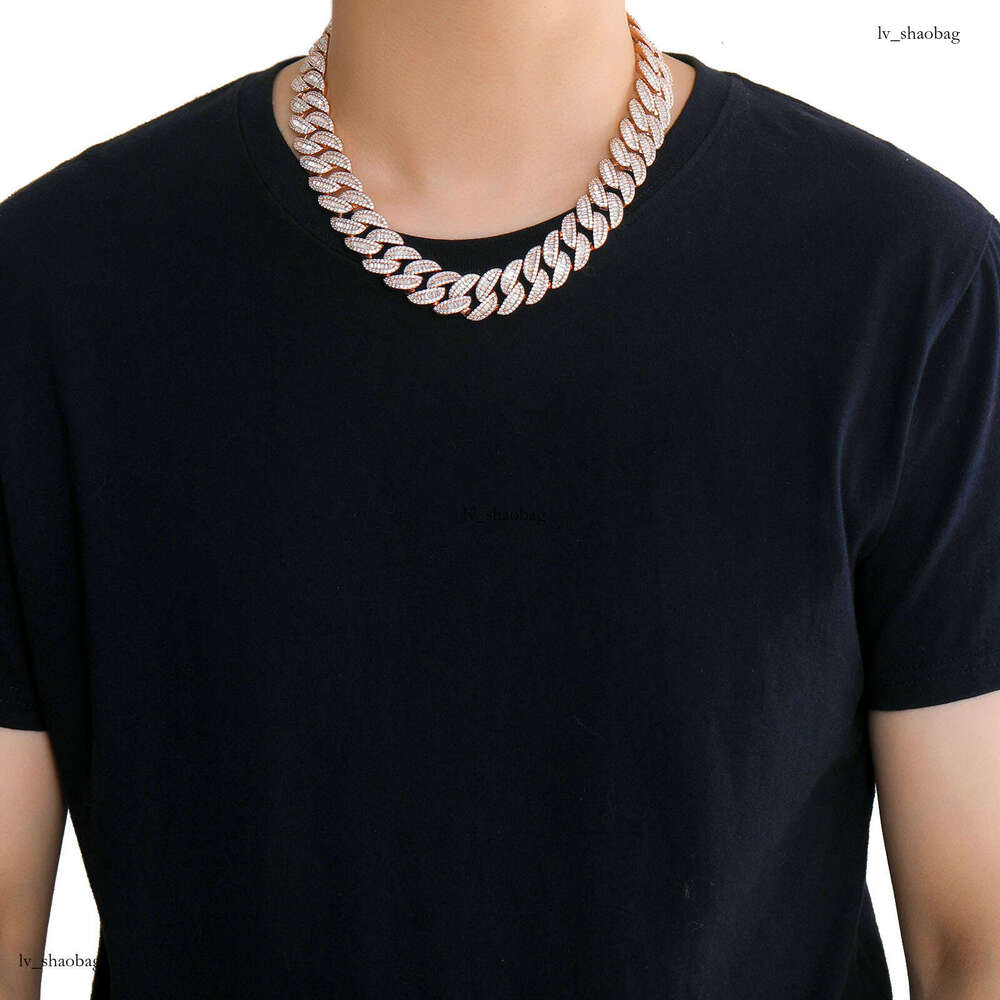 Hip Hop 20mm Rose Gold Mixed T-Cubic Moissanite chain Miami Cuban Chain Heavy Craft Dominant Men's Necklace