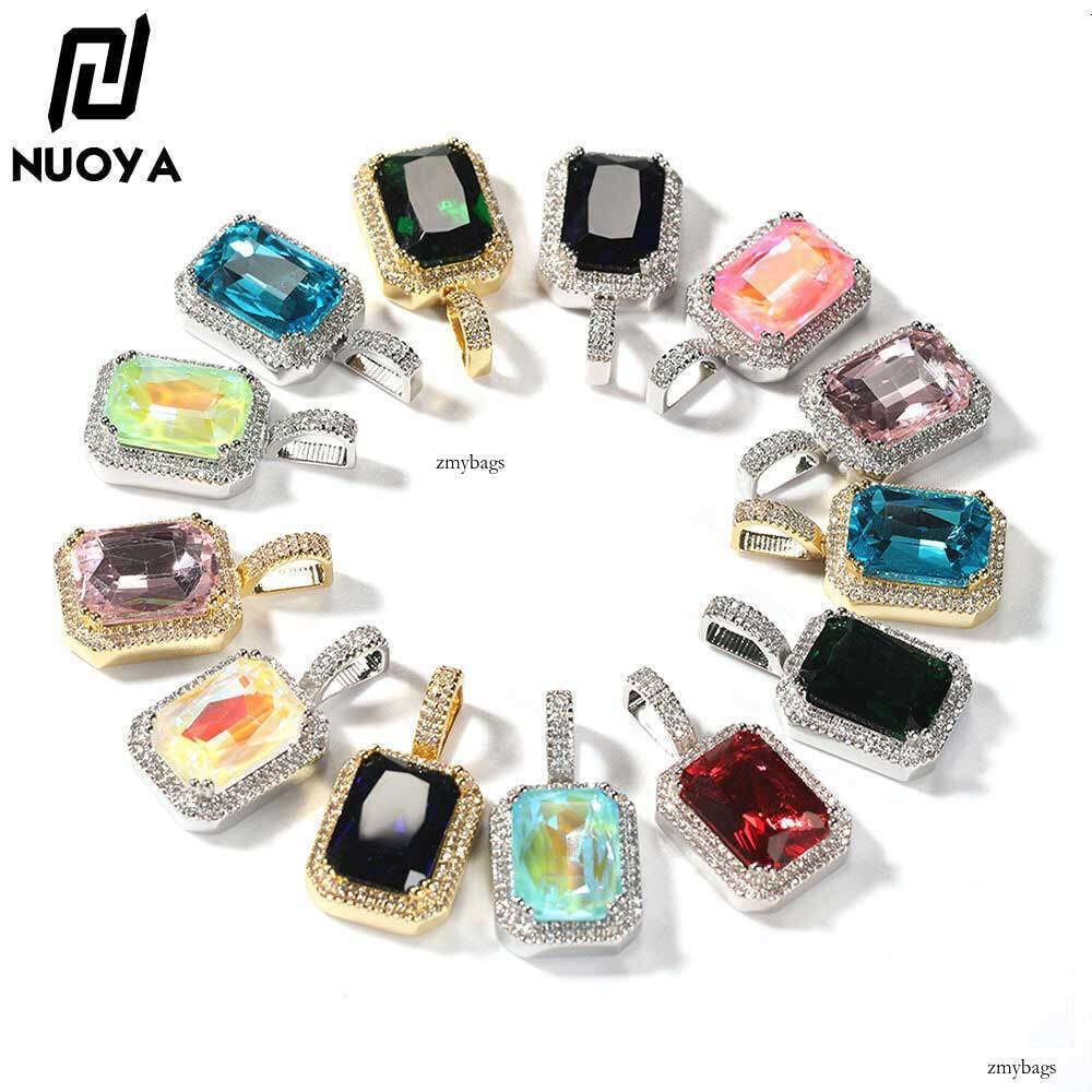 Hip-Hop Solid Square Colorful Trendy Brand Personality Micro-Inlaid Moissanite chain Men's Pendant Necklace