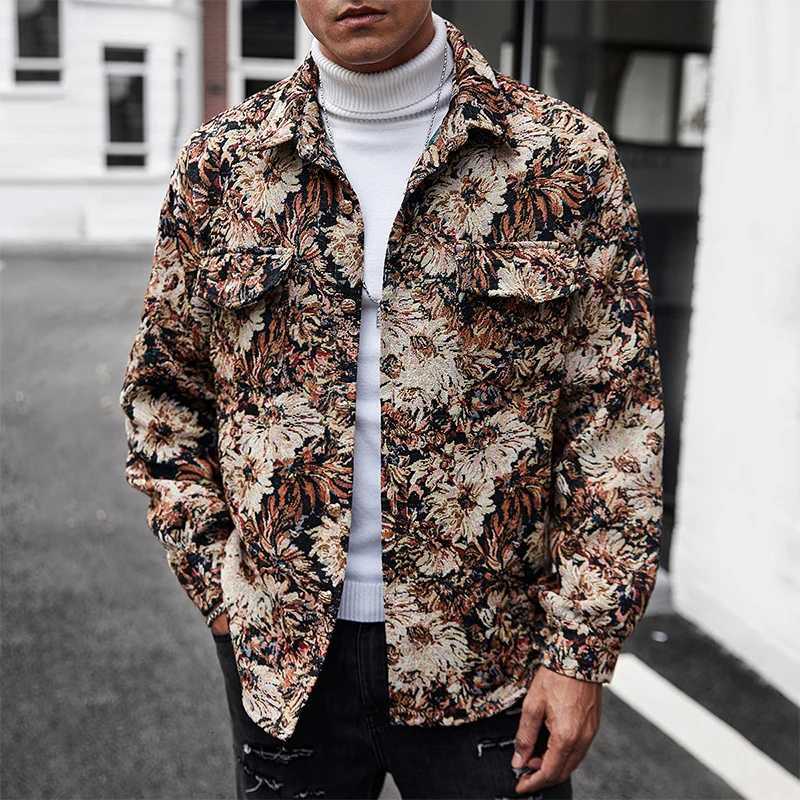 TRAF Trendy for Casual Travel Mens Floral - Print Casual Jacket. Loose Fit Adding an Artistic Touch to the Outfit Comfort W250809