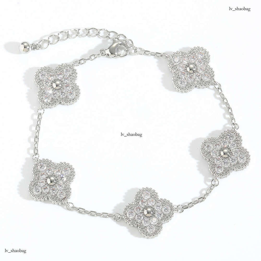 New Clover Sterling Silver Micro-inlaid Zircon Personality Trendy Women's Hip-hop Niche Accessories Flower Bracelet