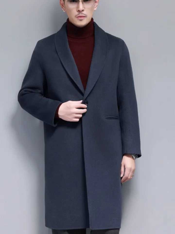 Autumn Winter Mens Business Work Long Woolen Blends Coat Slim Fit Handmade 100% Wool Trench Casual One Button Windbreaker Coats XJ250809