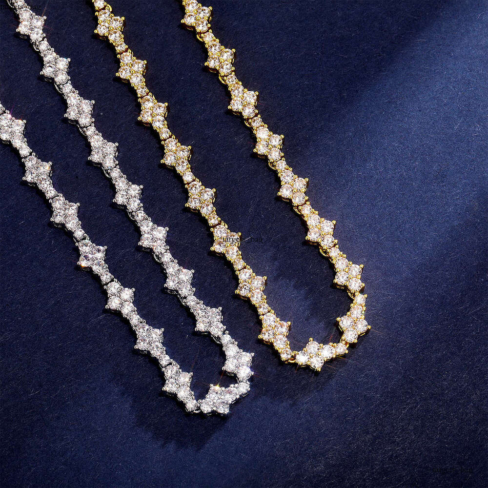 Full Zirconium Plum Blossom Bracelet Necklace Hip Hop Rap Polished Non-Prickly Airplane Tennis Chain