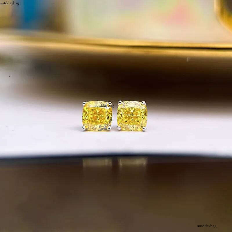 Choucong Sweet Cute Stud Earrings Simple Fashion Jewelry Classical 4 Claw 5A Yellow Zircon Sterling Sier CZ Dia Solitaire Party Women Girls Earring Gi