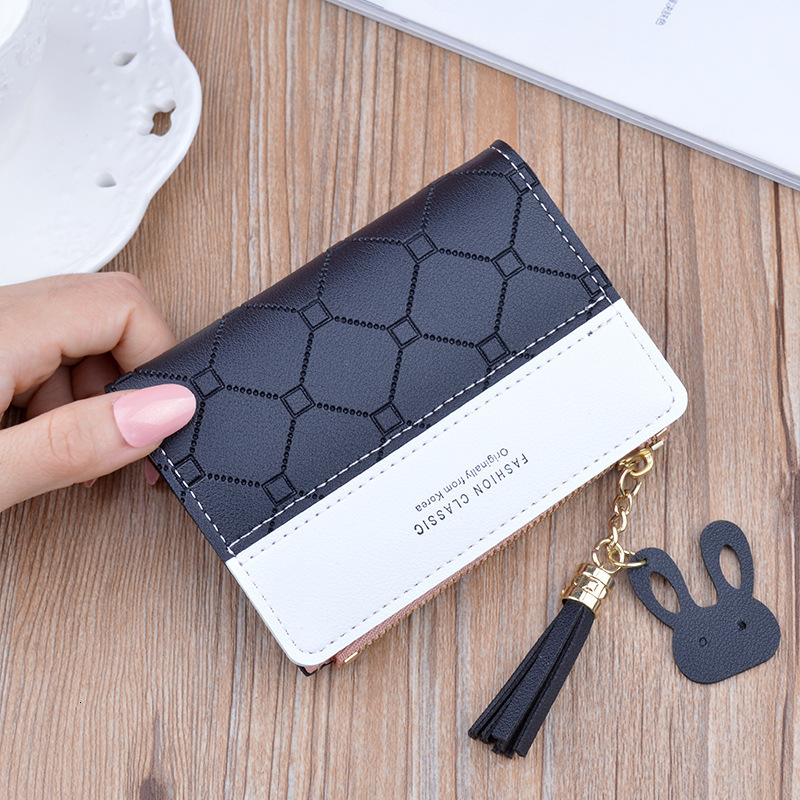 New Small Wallet Designer Bag For Women Short Zipper Tassel Wallet Korean Luxury Bag Fashion Plaid Color-block Coin Purse Card Holder For Female Stude