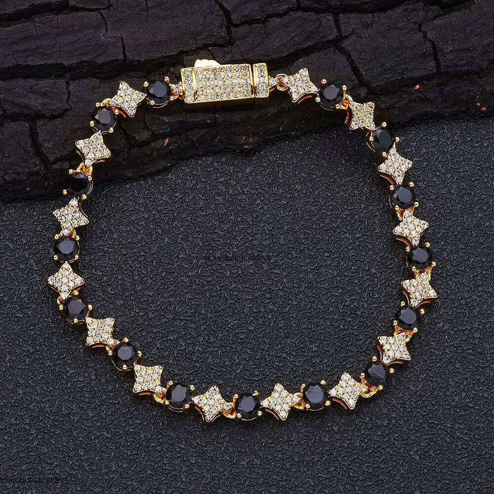 NUOYA High Quality Star Shape Chain with Black CZ Stone 6mm Sier Plated Tennis Bracelet Hip Hop Jewelry for Women/Men