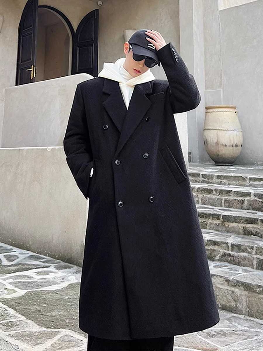 Autumn and Winter Long Warm Woolen Blend Coat Men Double Breasted Korean Style Wool Blends Overcoat Clothing 2025 Q107 XJ250809