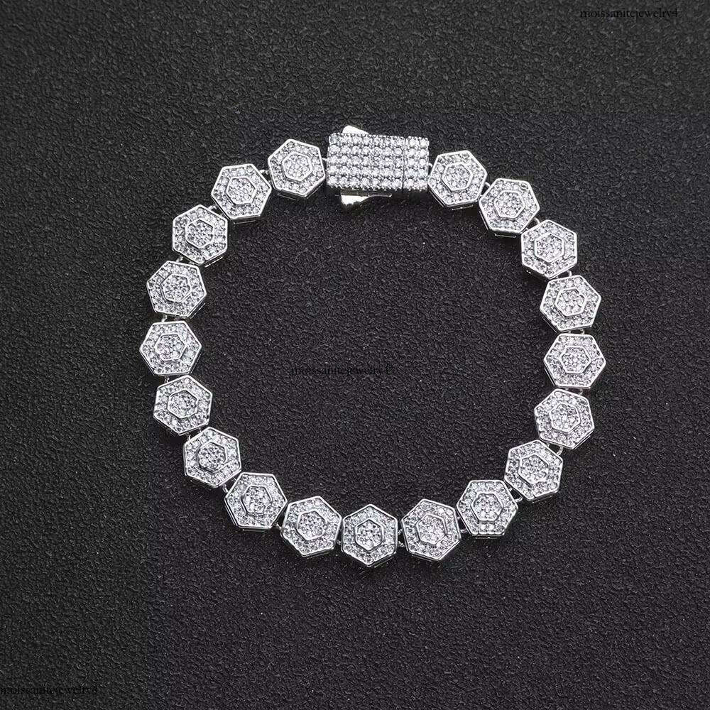 NUOYA Geometric Charm Fashion Jewelry Iced Out Bling Zircon 8.5MM Hexagonal Shape Link Chain Bracelet Gift for Women