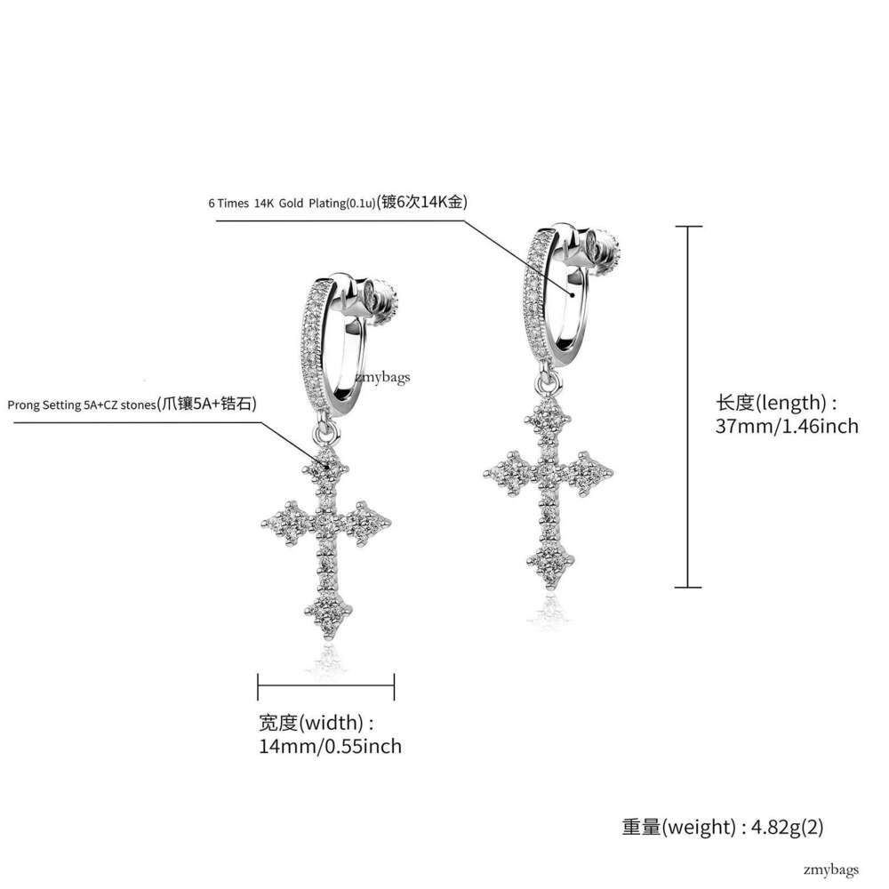 Painless Threaded Ear Clip Round Circle Inlaid Dia No Piercing Men's Cross Personality Earrings