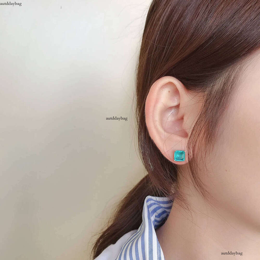 Choucong Brand New Top Sell Stud Earrings Fashion Jewelry Genuine 100% Sterling Sier Princess Cut Emerald Paraiba Party Women Wedding Earring Never Fa