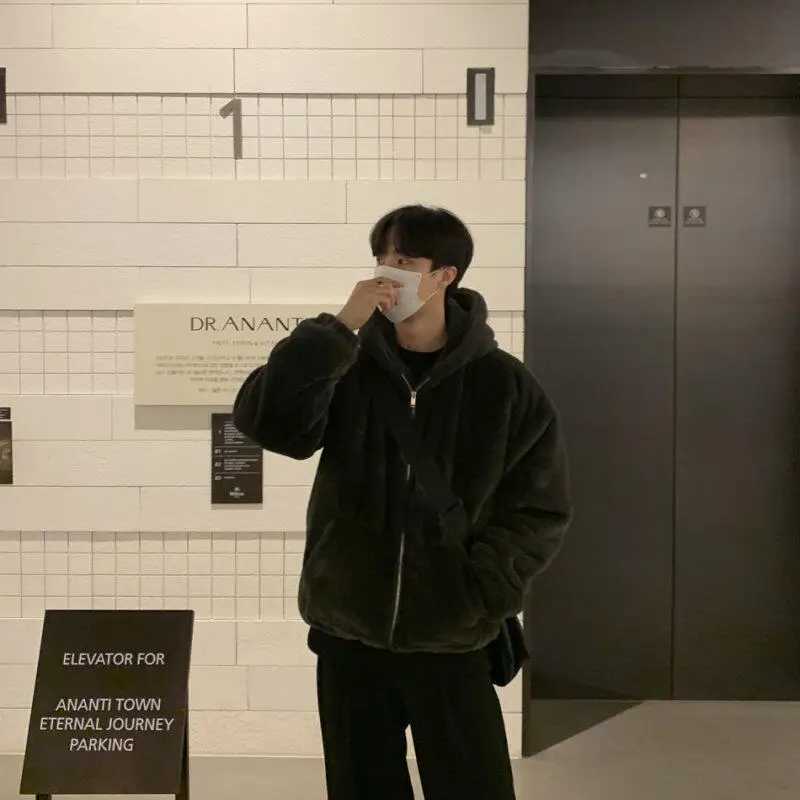 Winter faux lamb wool jacket for men padded thickened cotton clothing loose fleece jacket cotton clothing W250809