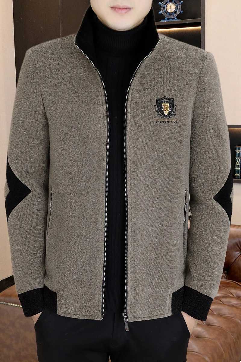 Winter Mens Woolen Jacket Splicing Stand Up Collar Wool Blends Coats Thick Warm Casual Business Social Windbreaker Overcoat XJ250809