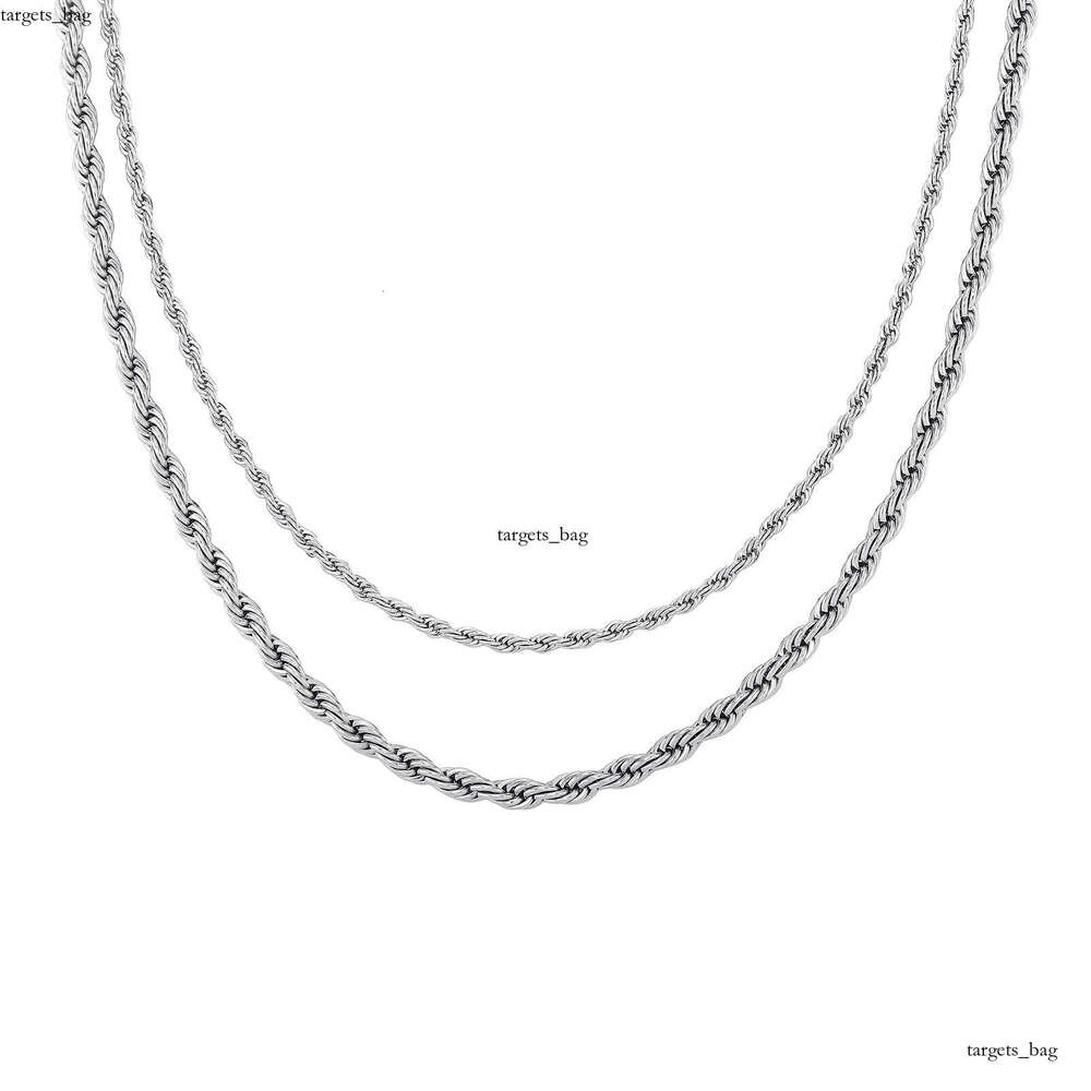 Hip Hop Plain Chain 3mm Dense Sterling Silver Twist Necklace Color Retention Electroplated Twisted Rope Bracelet