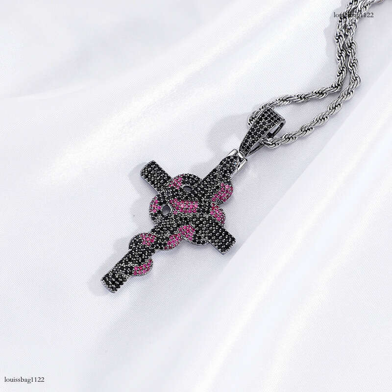 Cobra Cross Pendant Real Gold Plated Full Moissanite chain Men's Necklace Jewelry