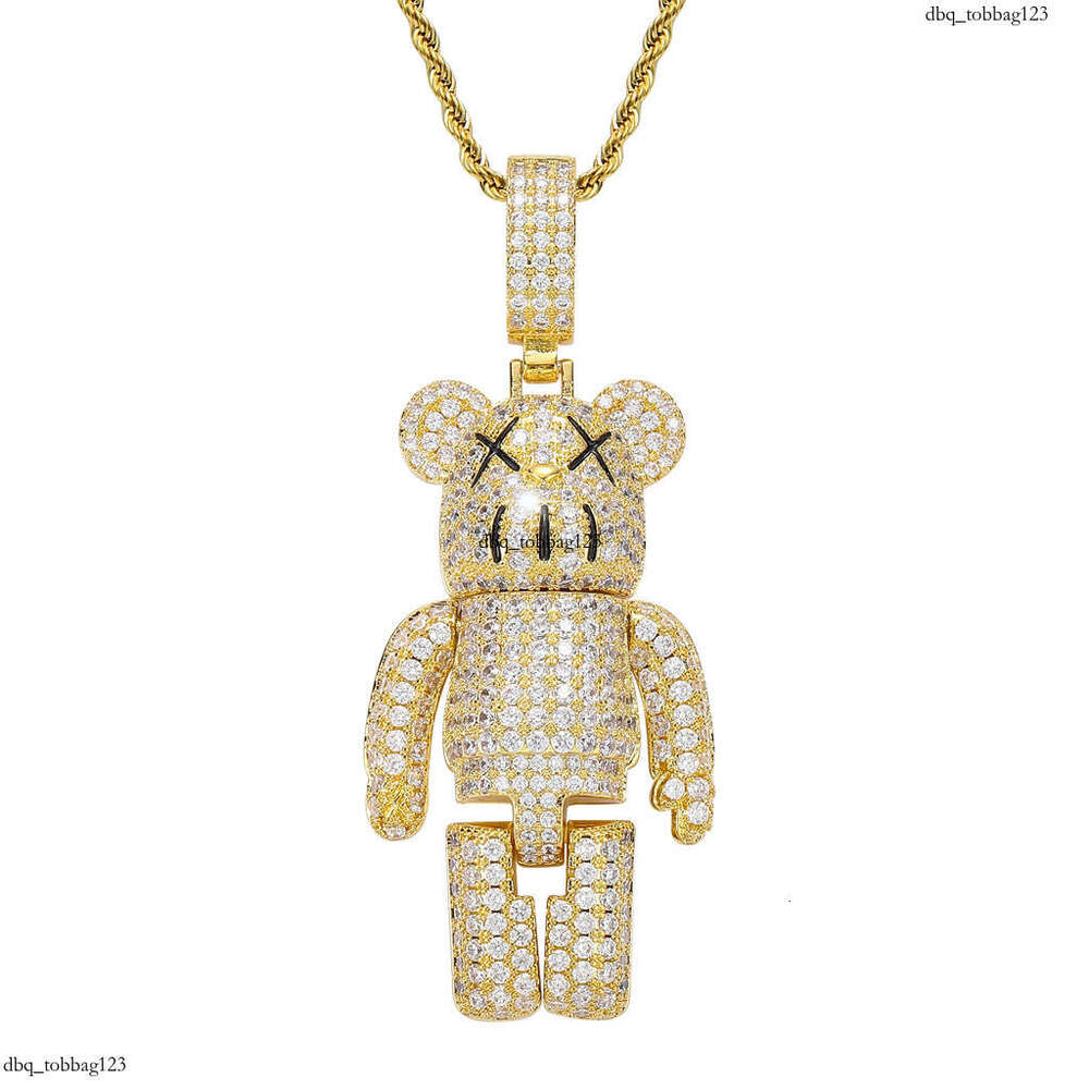 Cartoon Anime Plush Toy Mechanical Personality Full Moissanite chain Hip-Hop Bear Pendant Accessories Jewelry