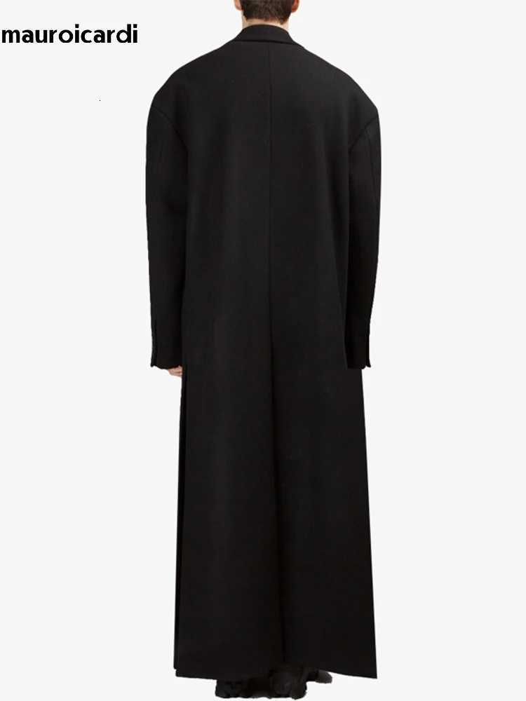Mauroicardi Autumn Winter Extra Long Black Oversized Thick Warm Soft Wool Blends Coat Men Double Breasted Korean Fashion 2023 XJ250809