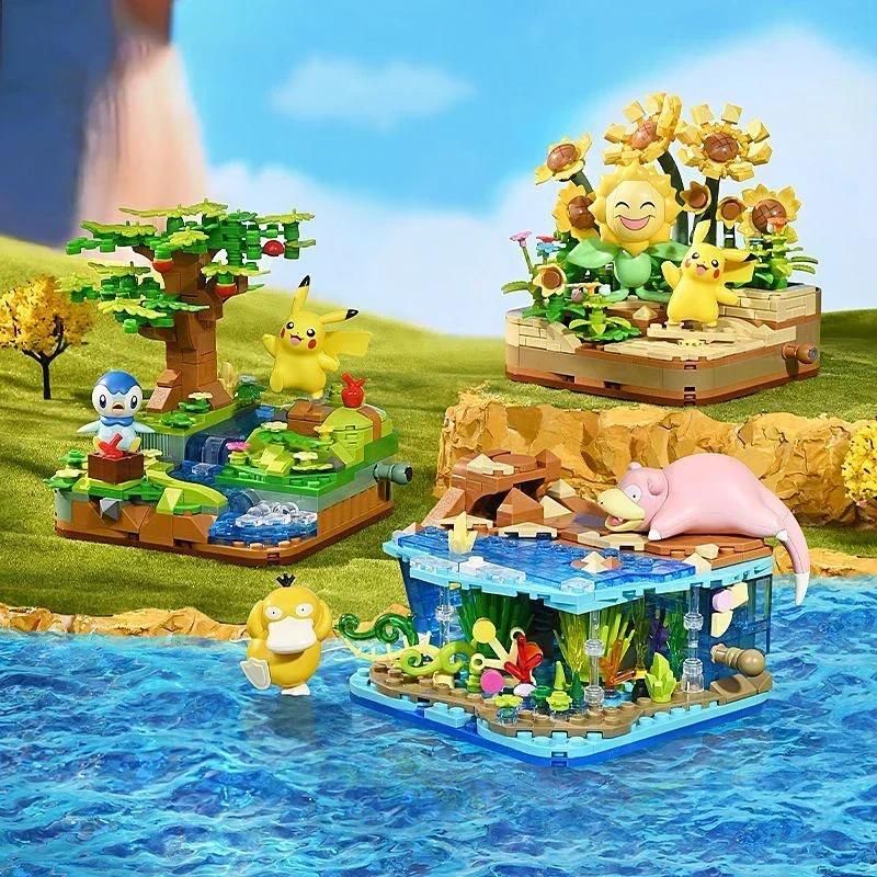Pokemon Series Building Blocks Pikachu Psyduck Pogaman Cartoon Figure Model Bricks Desktop Ornaments Kids Toys Holiday Gifts