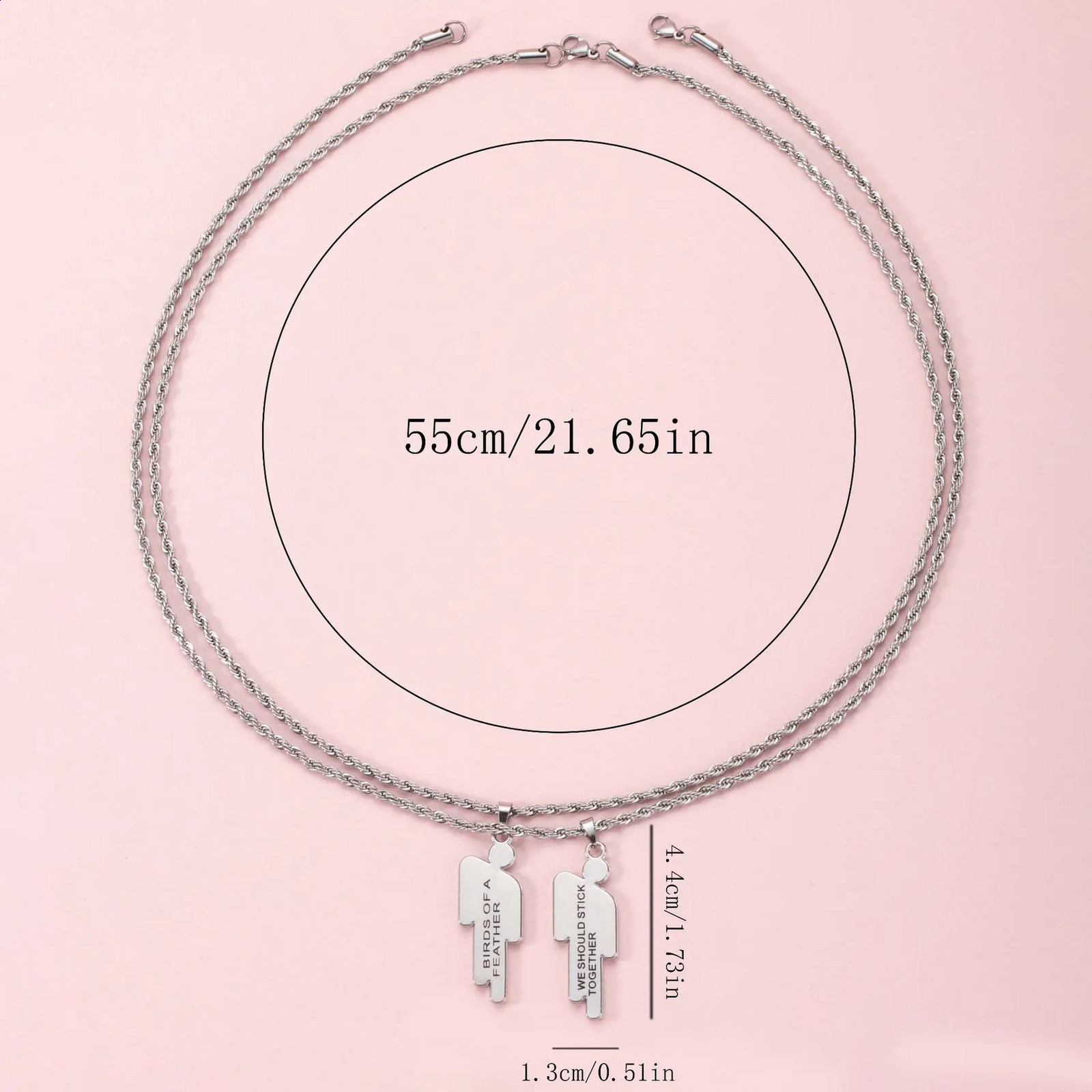 Hip Hop Stainless Steel double tilted head small character engraved pendant Necklace Street Fashion Couple Necklace gift 250805