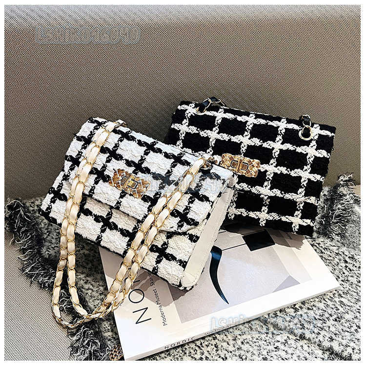2024 Spring and Autumn New Style Woolen Bag for Women Fashion Trendy Chain Bag Textured Single Shoulder Crossbody Small Square Bag H250808