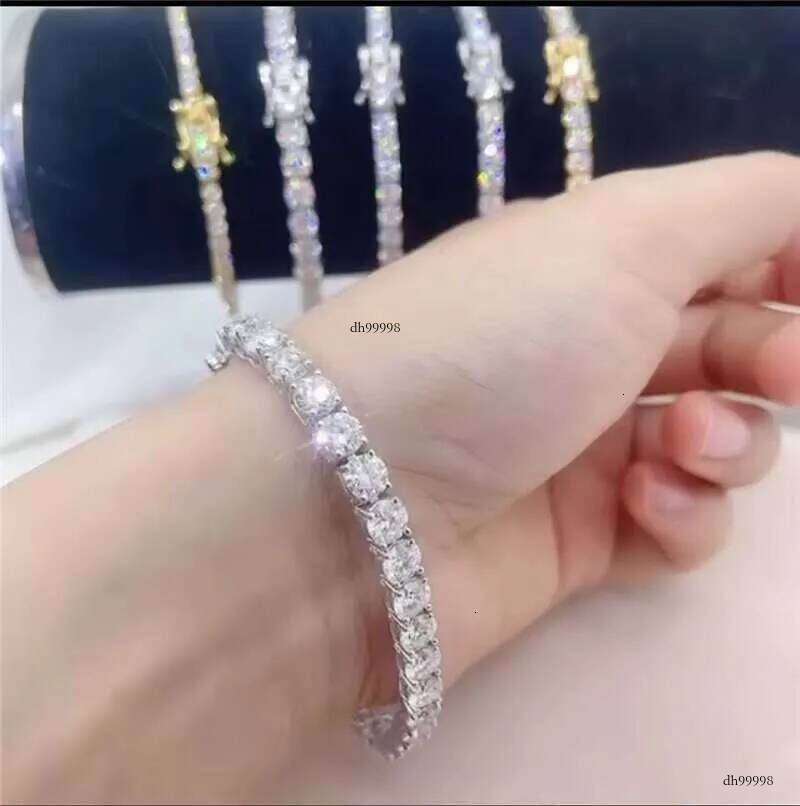 Sterling Sier 14K Gold Plated Iced Out Tennis Moissanite Dia Bracelet
