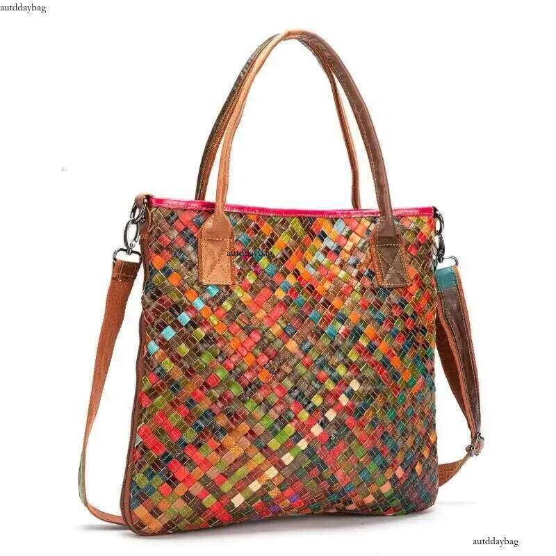 LOMANTINA Ultra Slim Genuine Leather Woven Knitting Ladies Large Purses And Handbags Women Designer Tote Travel Bags