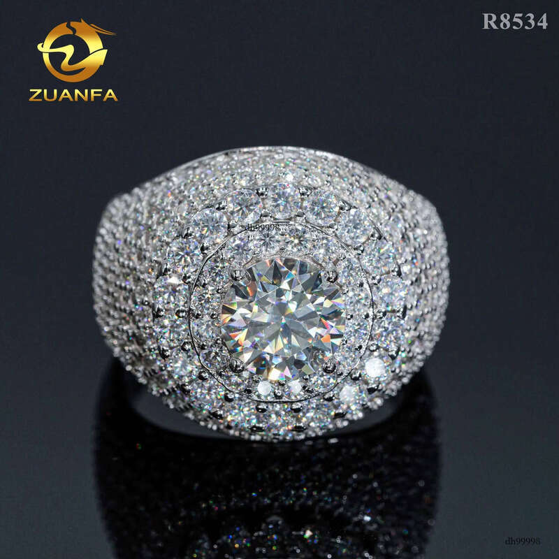 Top Sale Men Dia Sterling Sier Iced Out Fine Jewelry Solitaire Pave Moissanite Hip Hop Ring