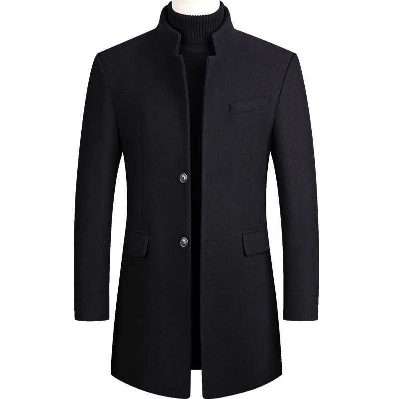 2025 New Autumn and Winter Mens Suit Collar Coat Casual Slim Fit Solid Color Woolen Windbreaker Medium Long Woolen Fabric XJ250809