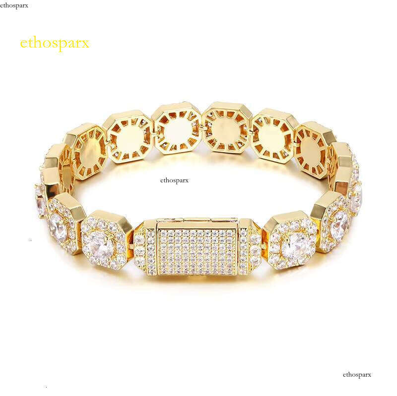 12mm Iced Out Hip Hop Square Bracelets CZ Dia Gold Men Clustered Tennis Bracelet
