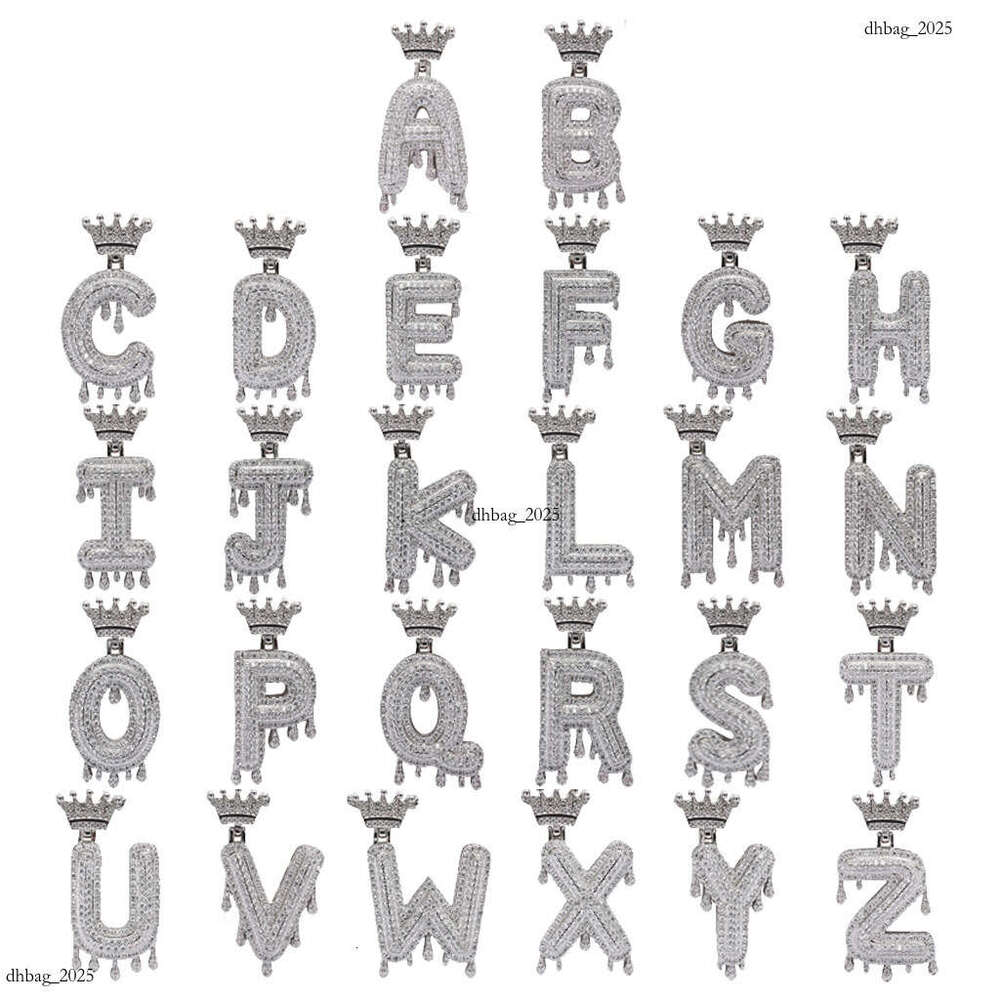Crown Water Drop English Letter Pendant Micro Paved Moissanite chain Trendy Brand Men's Hip Hop Jewelry