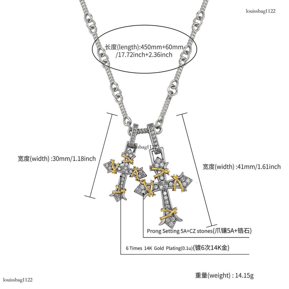 Hot Selling Full Dia Cross Pendant Necklace for Women and Men, Trendy Double Thorn Detachable Couple Pendant, Light