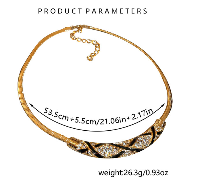 European American Heavy Metal Rhinestone Embellished Arched Necklace Vintage Mid Century Light Luxury Collarbone Chain for Women