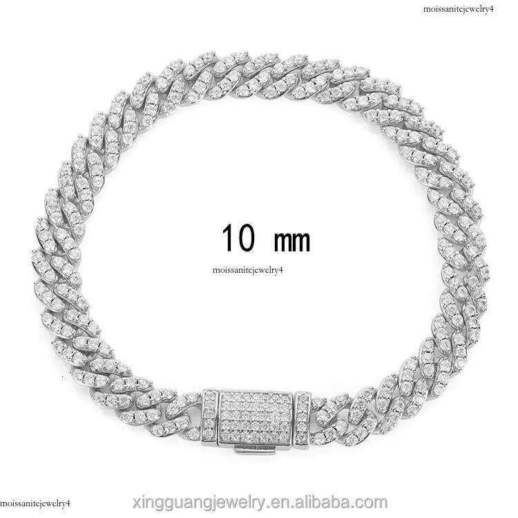 10 mm Wide Single Row Cuban Link Chain Hiphop GRA VVS Moissanite Dia Sier Fine Jewelry Necklace Bracelet