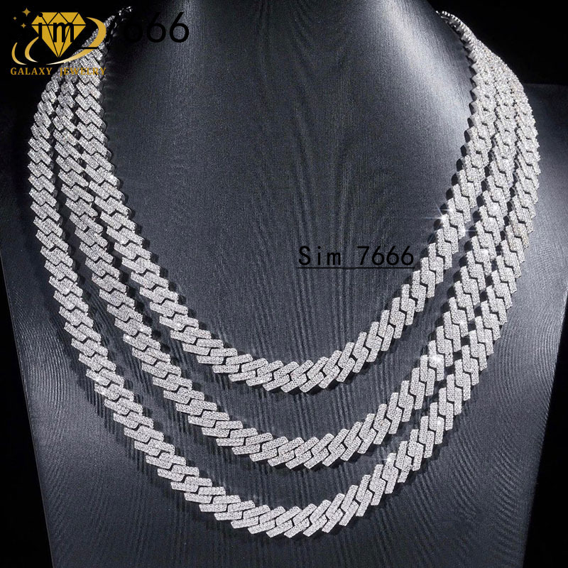 13MM Hip Hop Jewelry Necklace VVS Moissanite With GRA Certificate White Gold Plated 925 Sliver Cuban Link Chain For Man