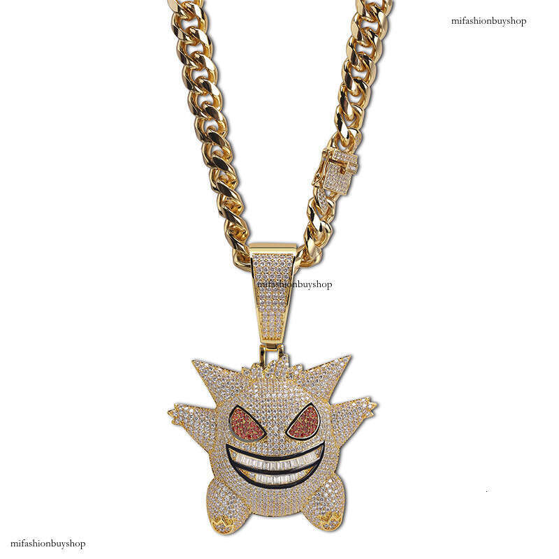 Full Moissanite chain Hip-Hop Funny Oversized Gengar Cartoon Pendant HIPHOP Necklace Cool