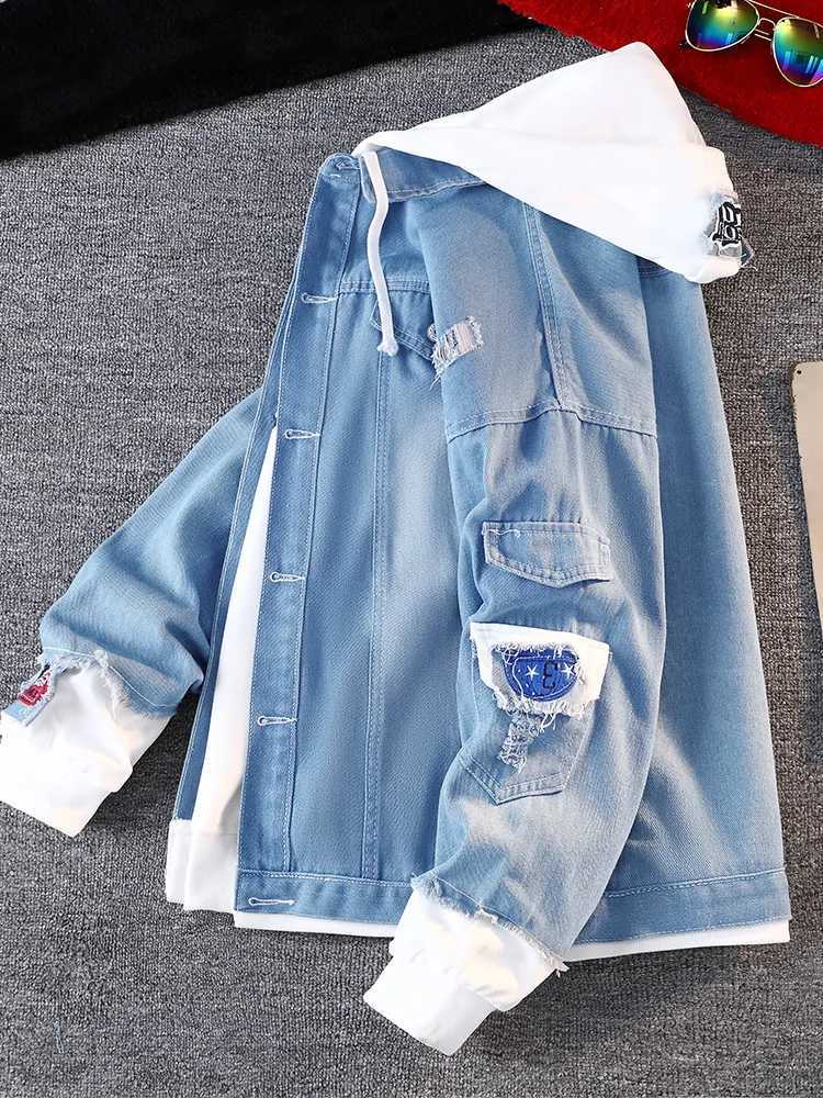 Fall Mens Denim Jacket Baseball Sle Casual Hoodie Outerwear Spring Autumn Couples Fashionable Loose Fit Long Sleeve W250809