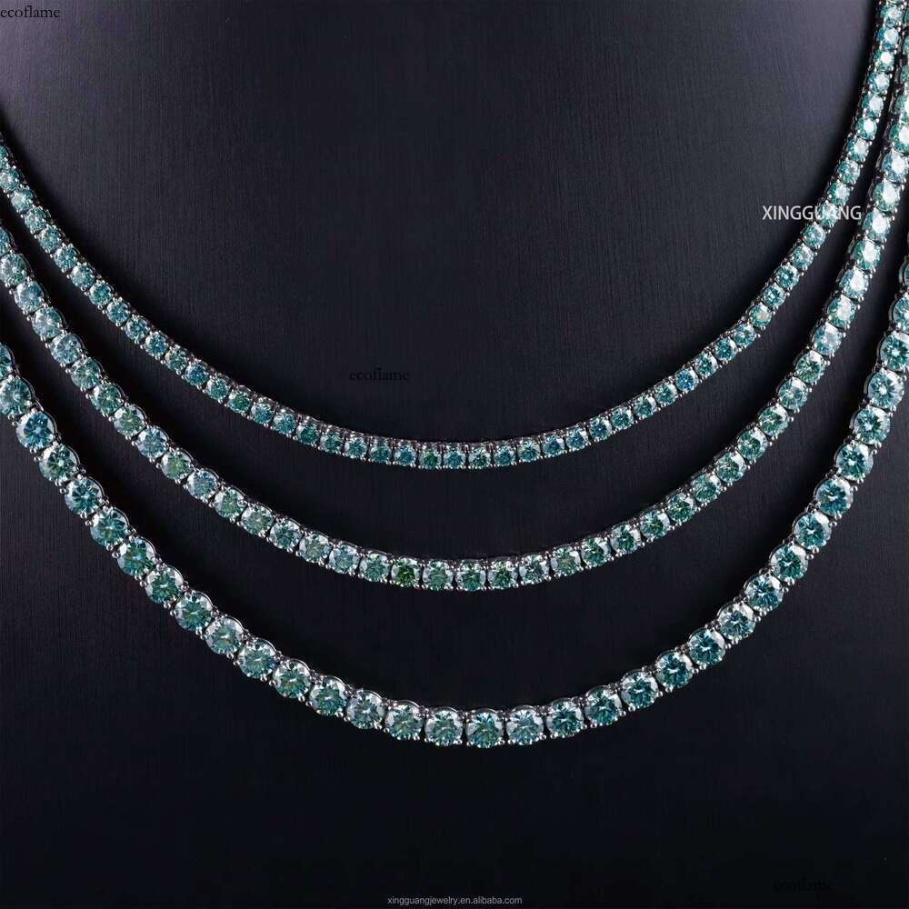 Hot Sale 3/4/5mm Fancy Green Blue Dia S Sier Women Men Hip Hop Bracelet Necklace Moissanite Tennis Chain Jewelry