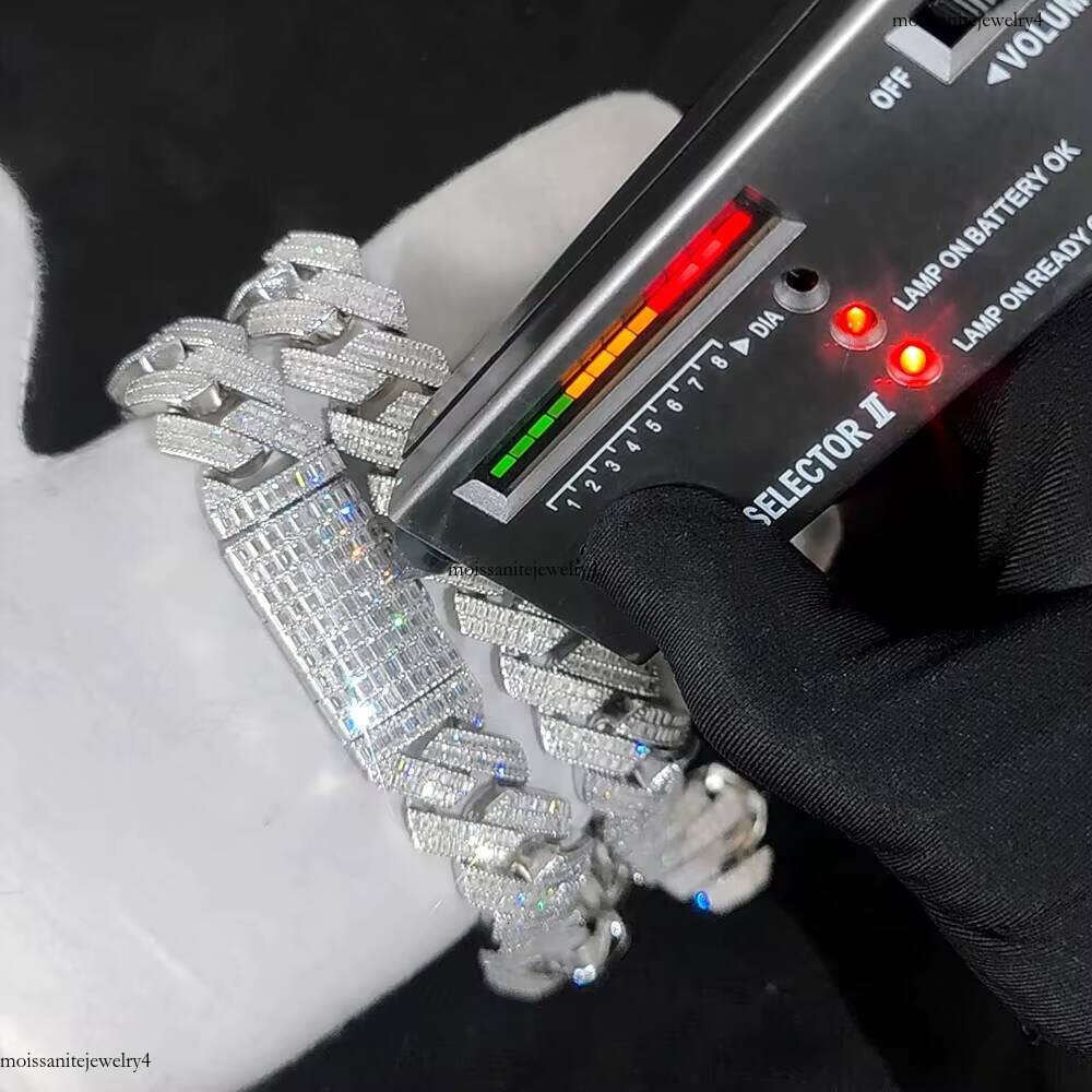 20mm Hip Hop Jewelry Sier Link Chain Bracelet Iced Out Moissanite Passes Dia Test Custom Charm Cuban Bracelets