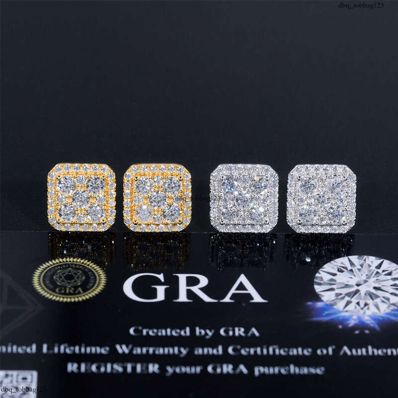 ICED OUT New Sier Inlaid Moissanite Classic Square Stud Earrings